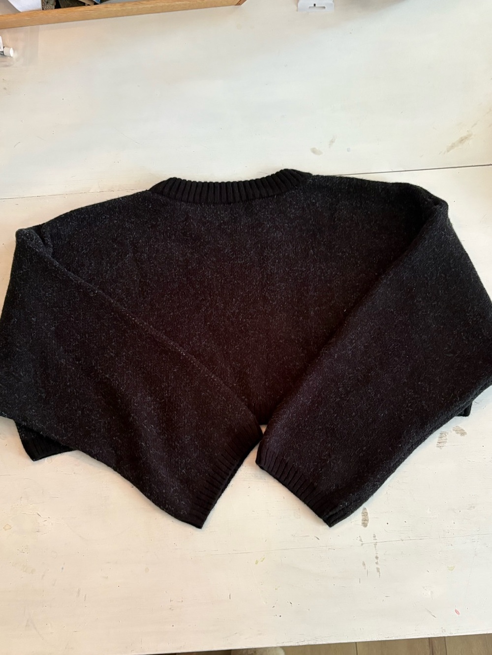 Urban Outfitters Black Cropped Sweater with Cream Bow - Picture 2 of 3